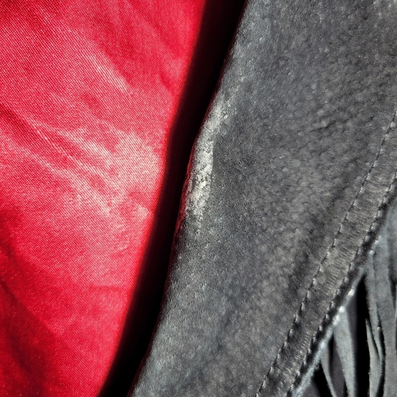 Vintage 80s fringe suede leather crop moto jacket black small medium - Picture 11 of 16